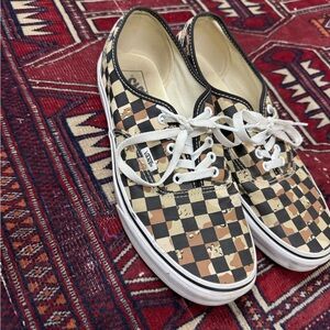 Vans Authentic Mens Camo, Black and Tan Checkered Sneakers